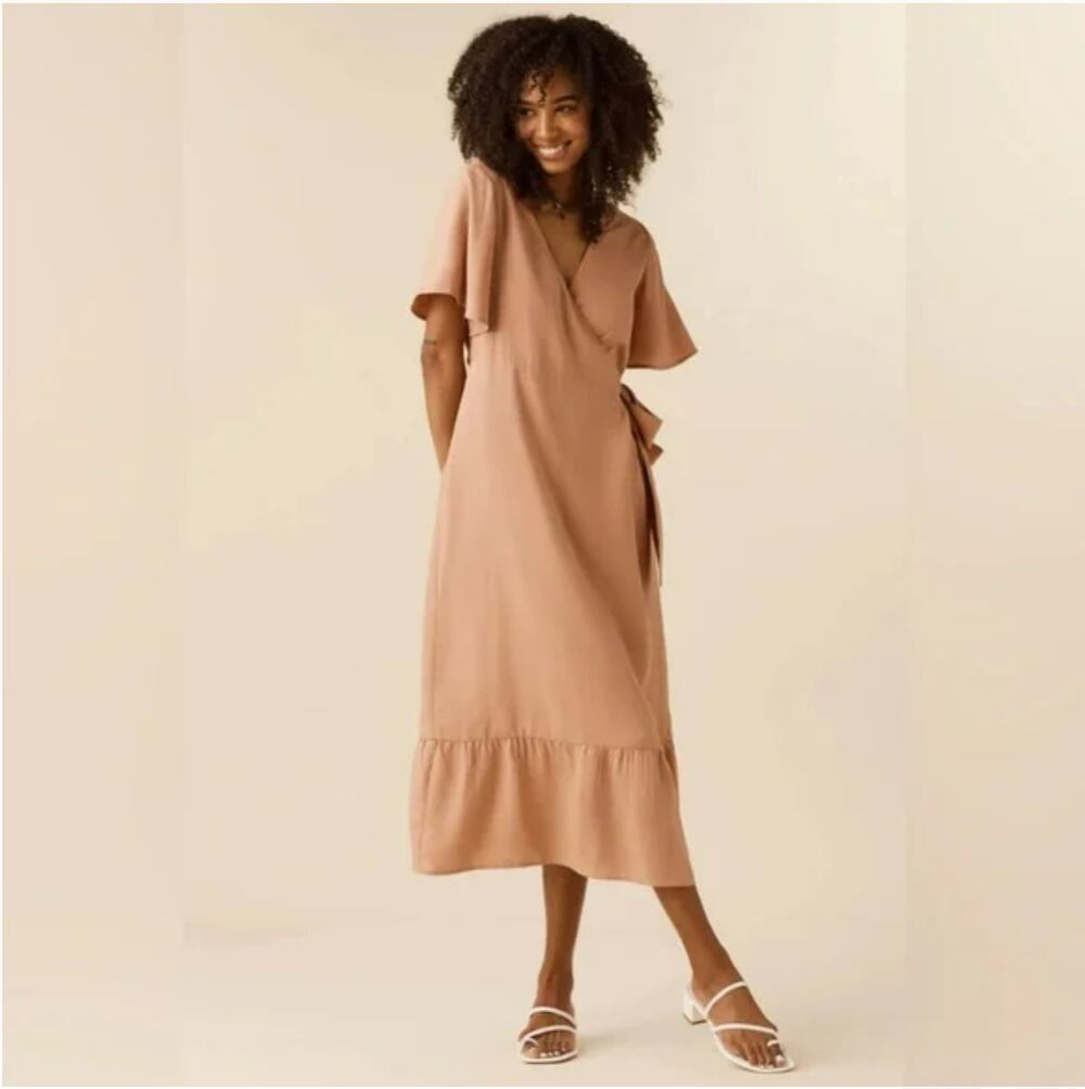 VETTA The Flutter Sleeve Wrap Dress in Dusty Rose Women's Size XS